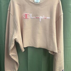 Champion Tan Pink Cropped Boxy Hoodie